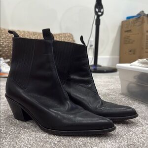 Black Leather Ankle cowboy Boots